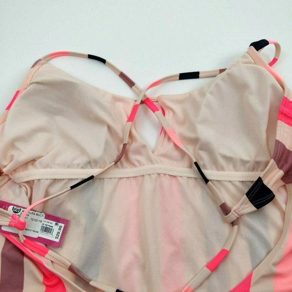 Xhilaration Size XL Strappy Back Striped Multicolored One Piece Padded Swimsuit - Picture 4 of 5